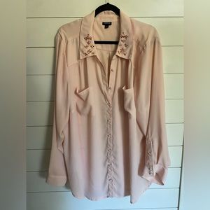 Torrid size 4 chiffon button down with jewels on collar